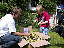 Mike Kitchen unpacking one of his &lsquo;gardens in a box&rsquo;